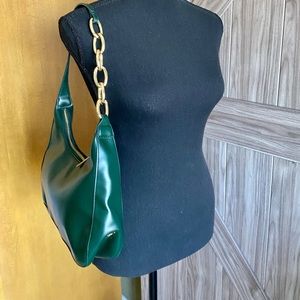 House of Want Hunter green colored shoulder bag with half gold chain links